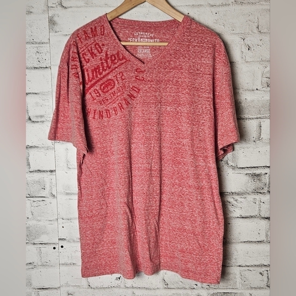 Ecko Unltd Heather Red V Neck Graphic Tee Men’s XXL Streetwear Shirt